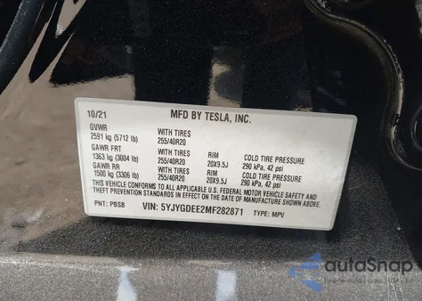 2021 Tesla Model Y Long Range Dual Motor All-Wheel Drive из США, поврежденный, VIN 5YJYGDEE2MF282871